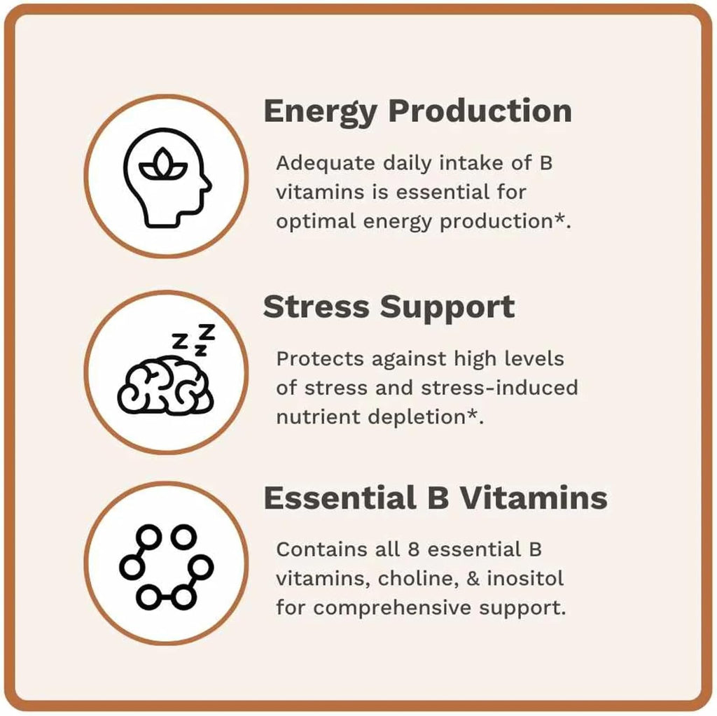 Utzy Naturals Complejo B | Vitaminas B Esenciales con Colina e Inositol | 60 Cápsulas