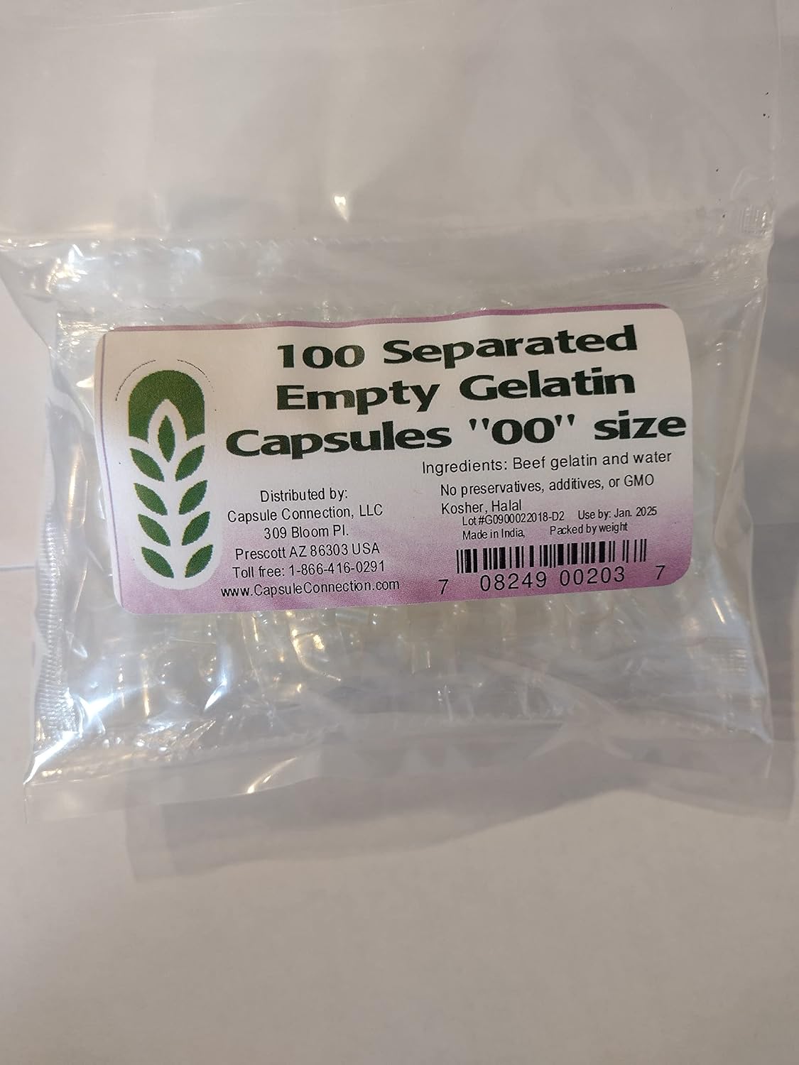 Capsule Connection 100 Cápsulas Vacías de Gelatina Separadas, Tamaño 00, Bolsa de 100 Unidades