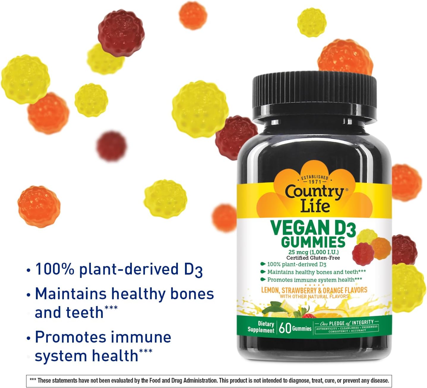 Country Life, Gomitas Veganas de Vitamina D3, 1000 UI, 60 Unidades