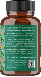 Aduna Organic Moringa Capsules 1500mg | 180 Cápsulas Veganas de Hojas de Moringa Pura