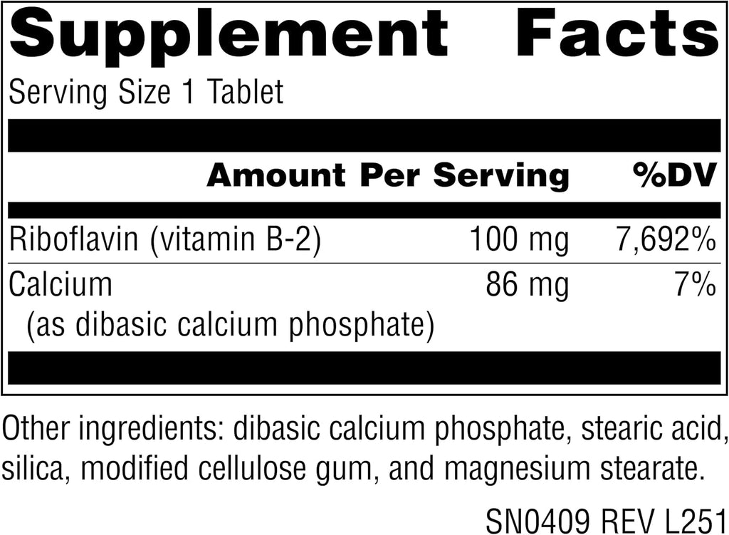 Source Naturals Vitamina B-2 Riboflavina 100 mg - 100 Comprimidos