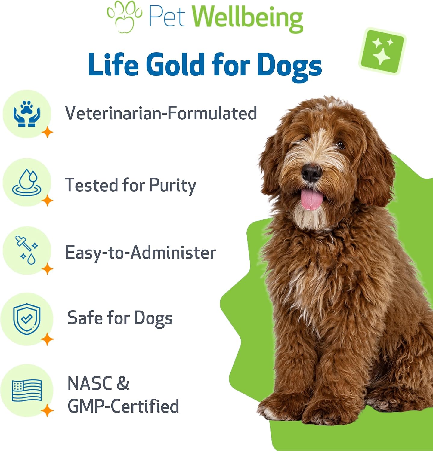 Pet Wellbeing Life Gold para Perros - Suplemento Herbal Natural - Apoyo Inmunológico y Antioxidante - 59 ml