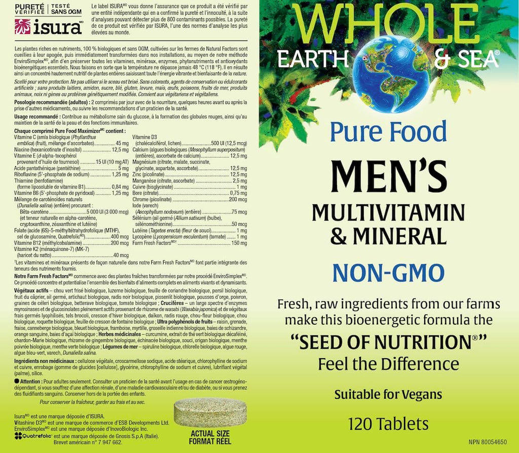 Natural Factors Whole Earth & Sea Multivitamínico y Mineral para Hombres - 120 Comprimidos (60 Dosis)