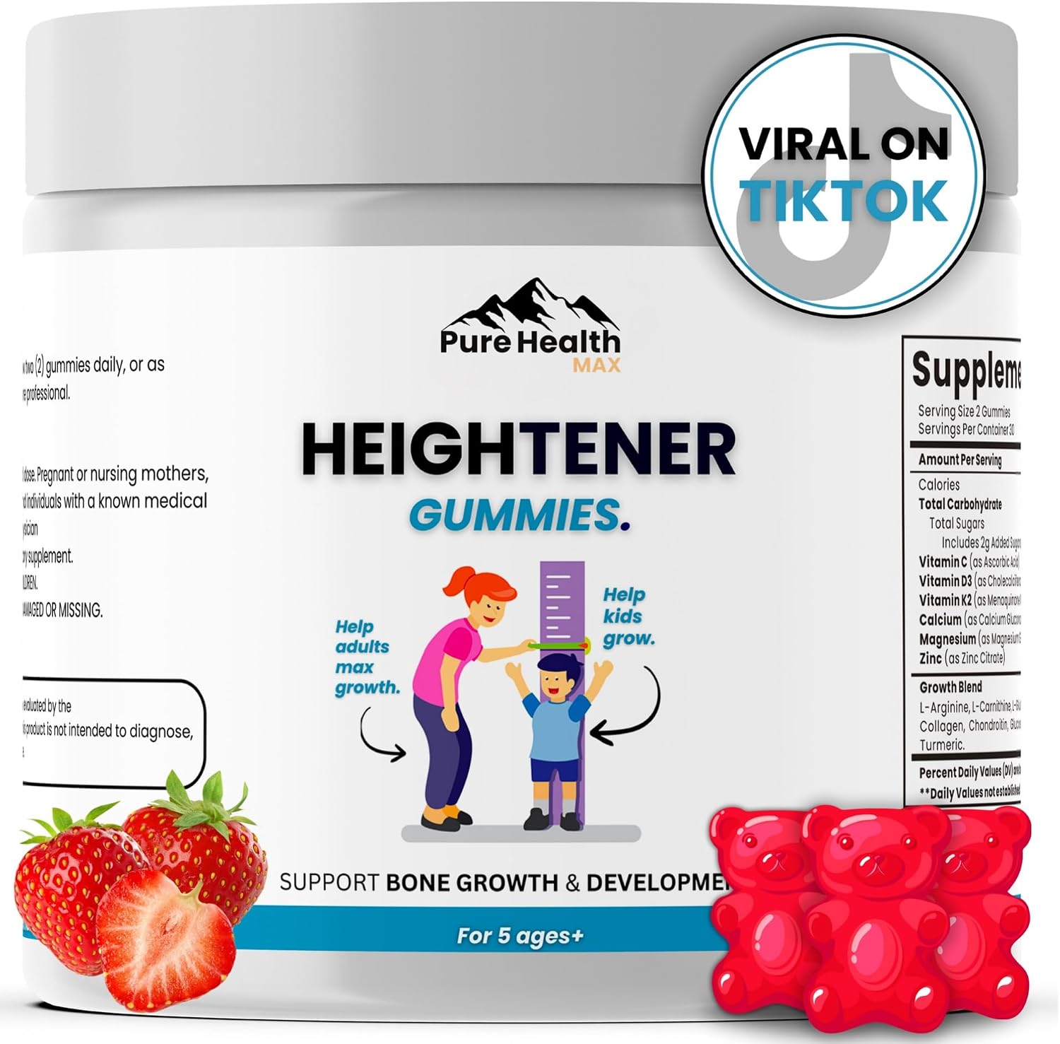 PURE HEALTH MAX Heightener Gummies, 60 gominolas para el crecimiento natural