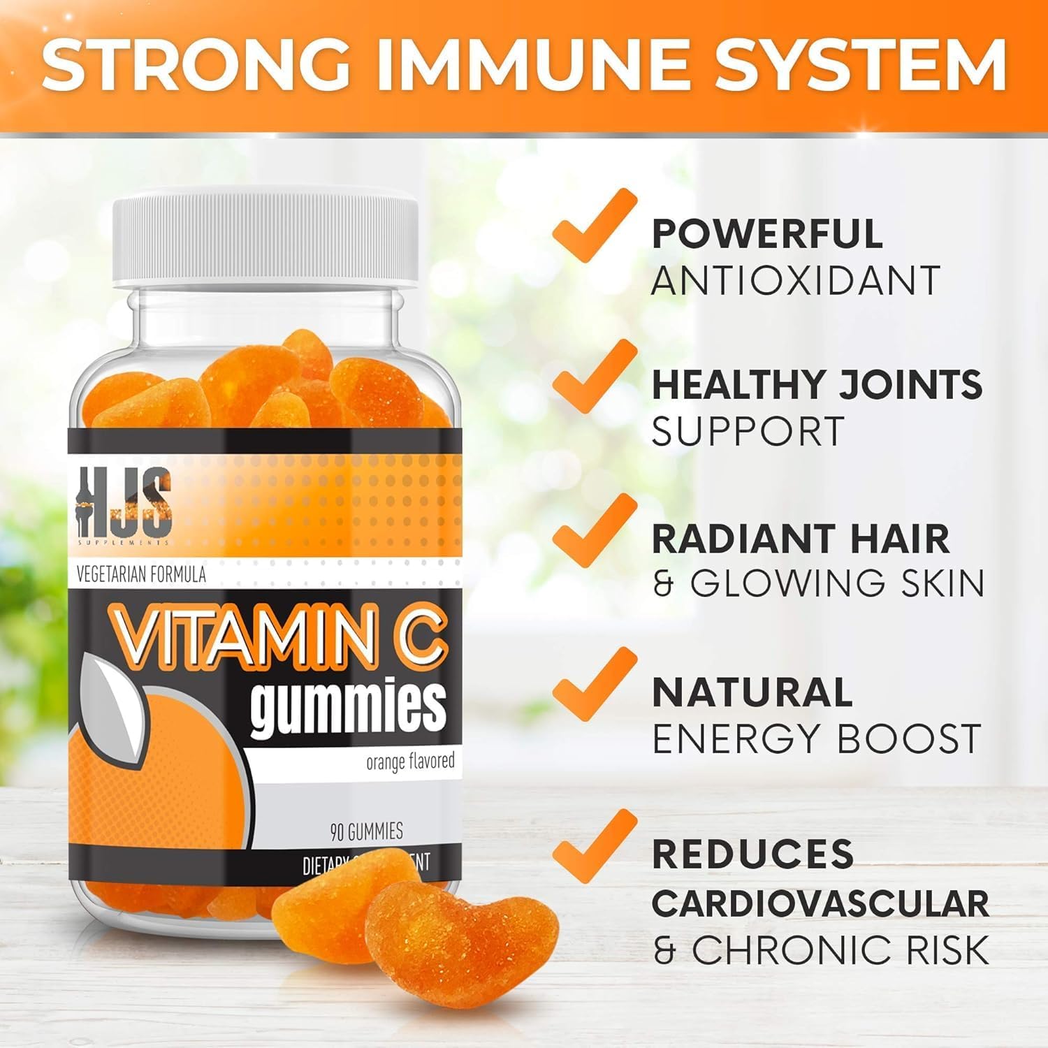 HJS Supplements Vitamin C Gummies, Sabor Naranja, 90 Gominolas