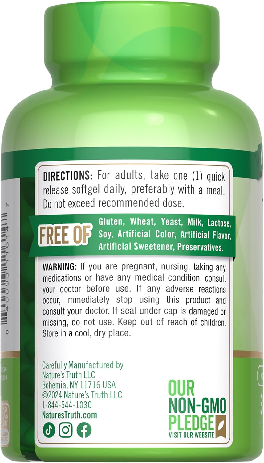 Nature's Truth Vitamina D3 10000 UI Cápsulas Blandas | 300 Unidades | Alta Concentración | No-GMO y Sin Gluten