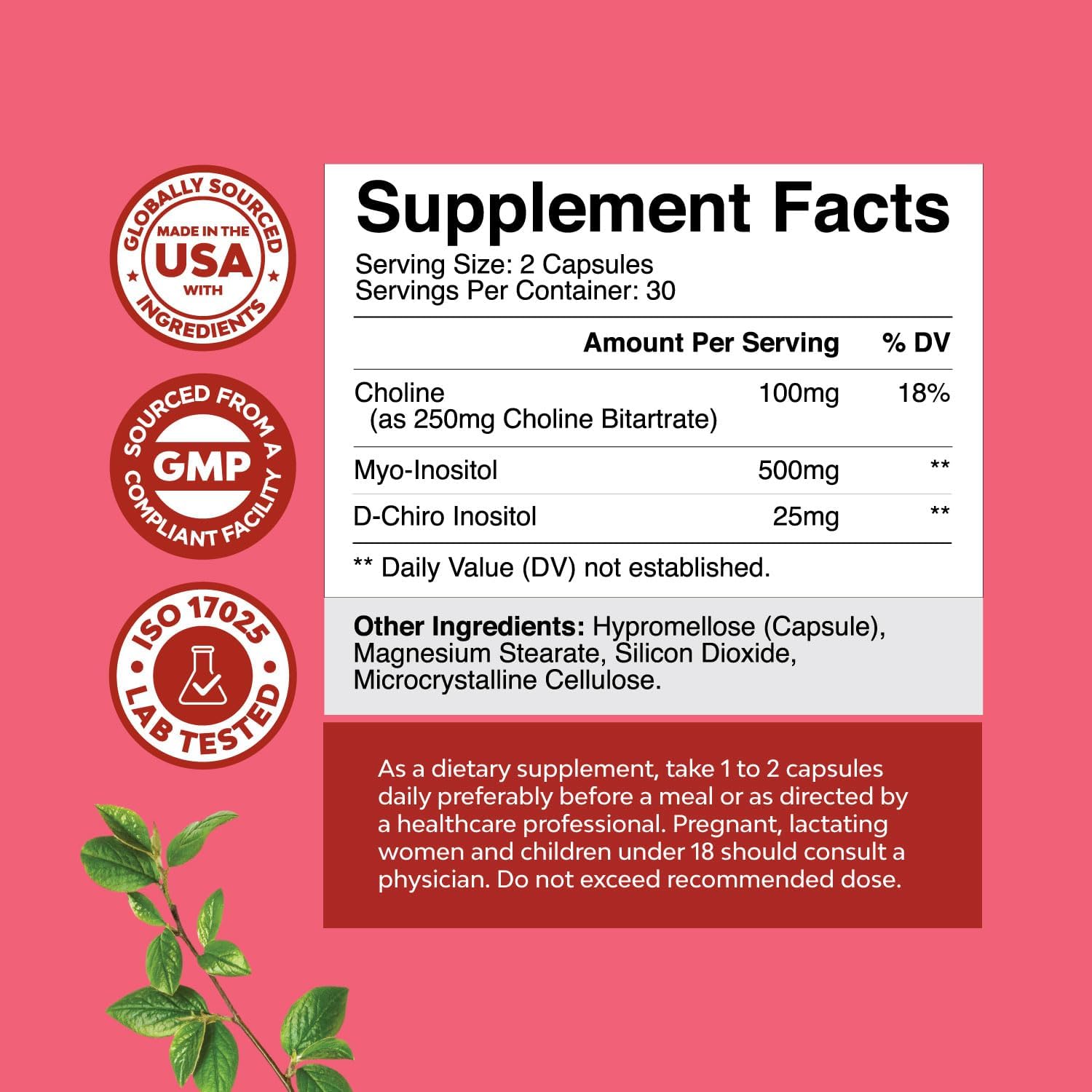 Myo-Inositol y D-Chiro Inositol con Colina - 60 Cápsulas - Complemento Alimenticio para el Bienestar Femenino