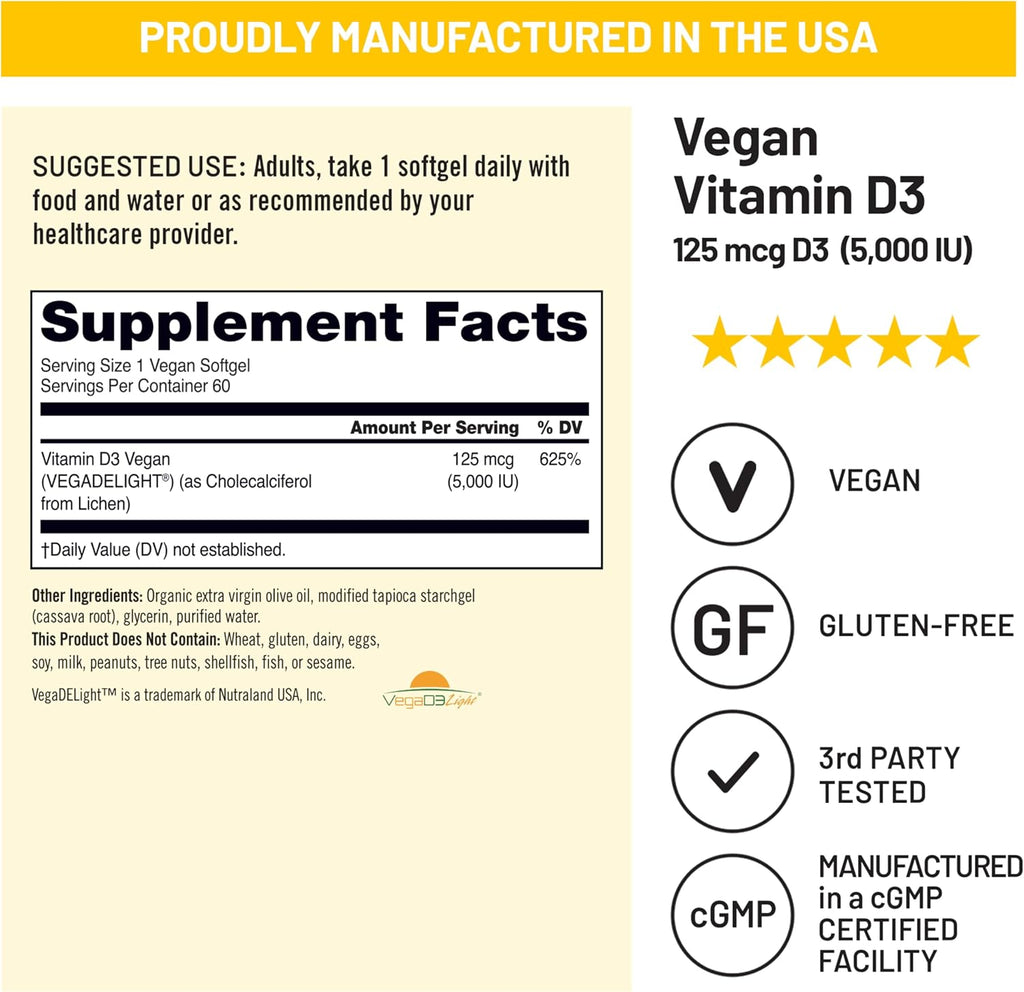 NatureWise Vitamina D3 Vegana 5000 UI (125 mcg) - 60 Cápsulas Blandas