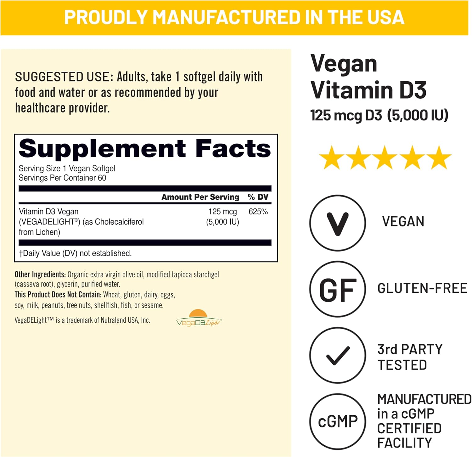 NatureWise Vitamina D3 Vegana 5000 UI (125 mcg) - 60 Cápsulas Blandas