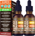 NUSAVA Organic Vitamin D3 K2 Drops with MCT Oil & Omega 3 - 5000 IU, Chocolate, 2 Pack, 2 Fl Oz