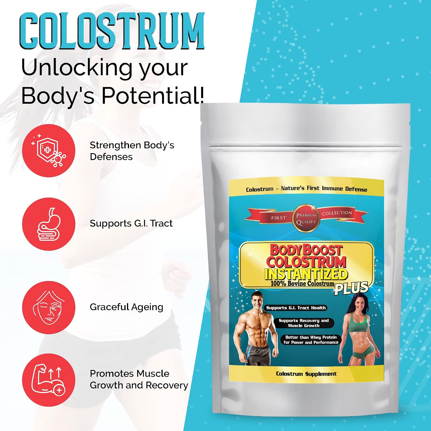 BodyBoost Calostro Instantáneo Integral, Calostro Bovino 99.5% en Polvo, 454 g