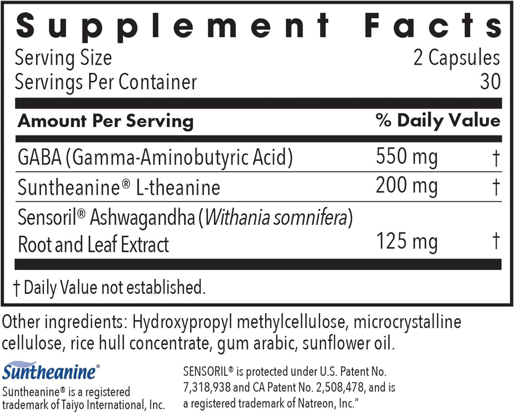 Allergy Research Group Zen Adapt - 200 mg L-Teanina, 125 mg Ashwagandha y 550 mg GABA - Apoyo al Estrés y la Calma - Cápsulas Vegetarianas - Fórmula Hipoalergénica - 60 Cápsulas