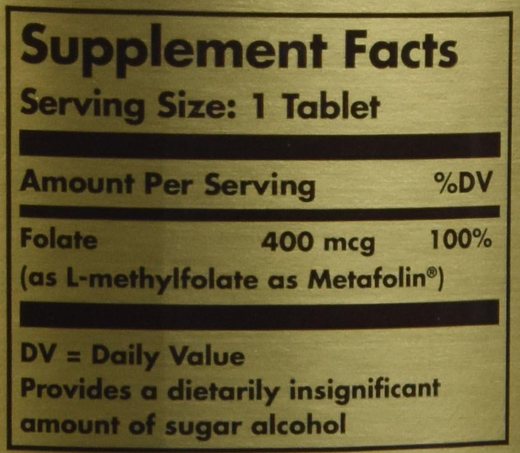 Solgar Folate 666 mcg DFE (Metafolin® 400 mcg) – 100 Comprimidos