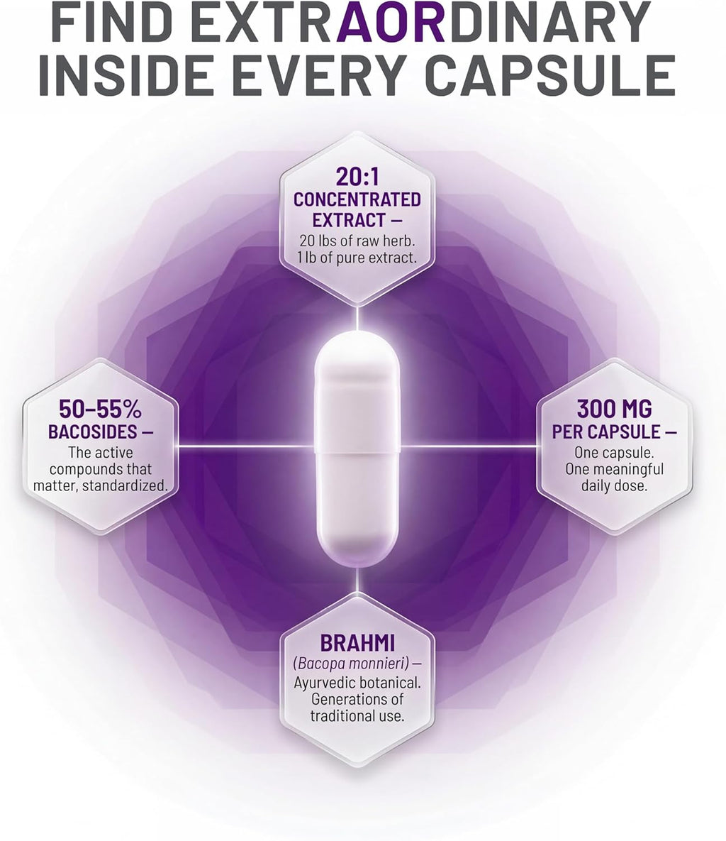 AOR Bacopa Enlighten 300 mg, 60 Cápsulas Veganas, Extracto de Bacopa Monnieri, Fórmula Vegana, Sin OGM, Sin Gluten, Hecho en Canadá