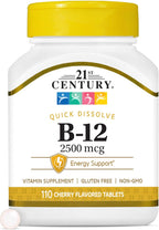 B-12 2500 mcg Comprimidos de Disolución Rápida, Sabor Cereza, 110 Comprimidos