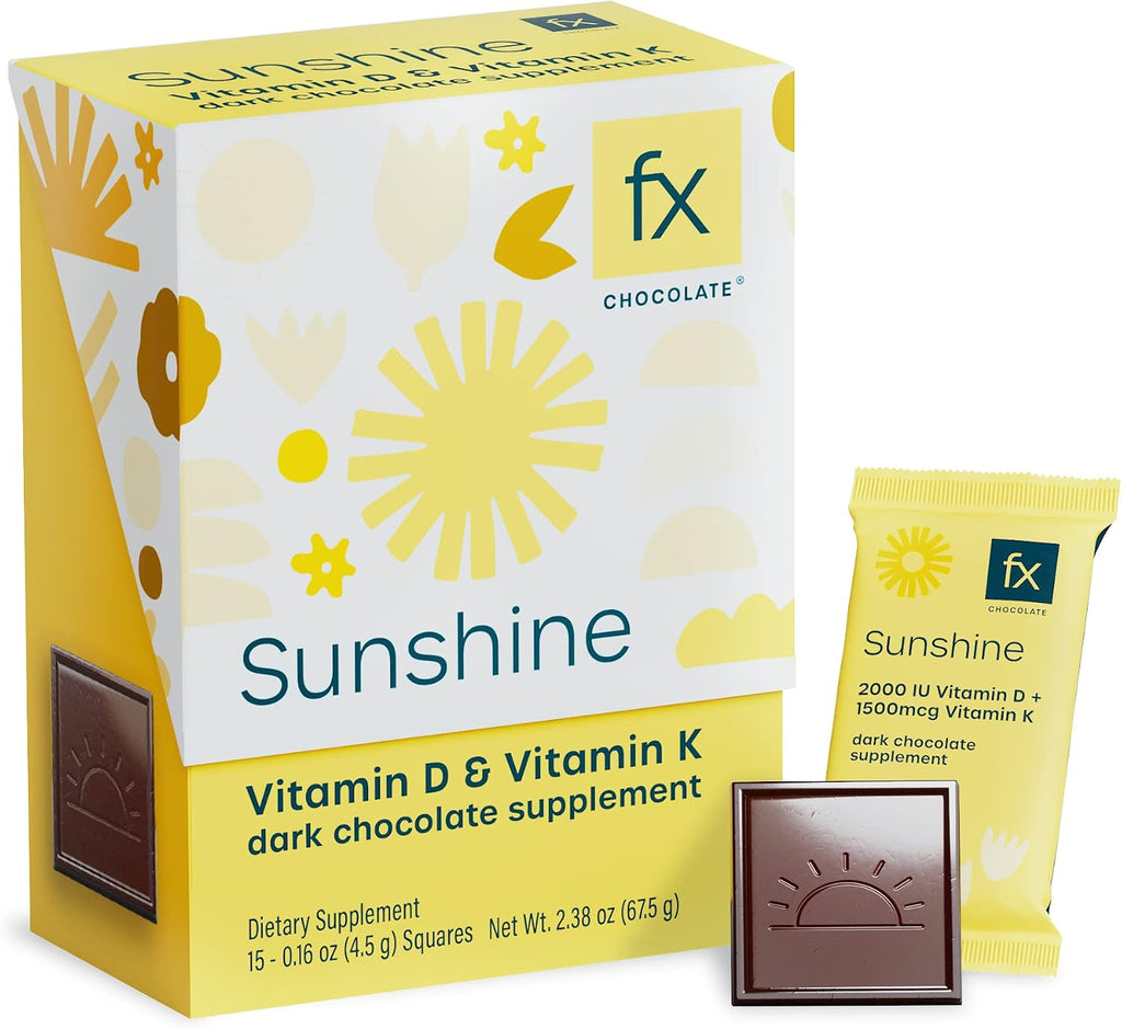 Fx Chocolate Sunshine – Chocolate con Vitamina D3 y K, Sin Azúcar (Caja de 15)