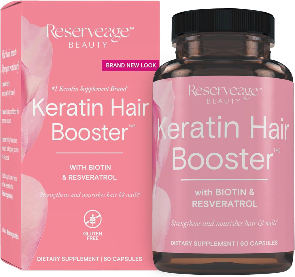 Reserveage Beauty Keratin Hair Booster con Biotina y Resveratrol - Suplemento para Cabello y Uñas - 120 Cápsulas