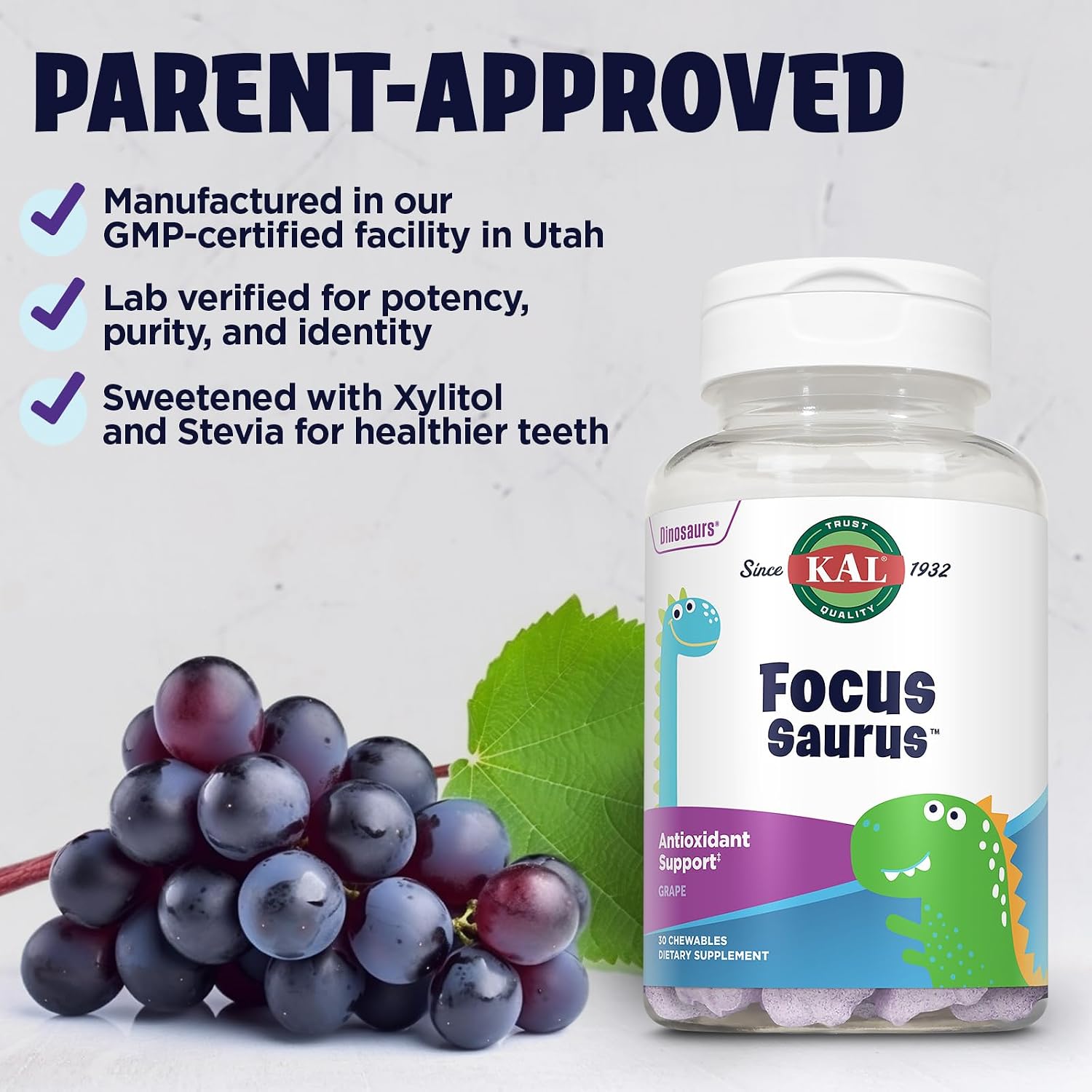 KAL Focus-Saurus Uva, 30 Comprimidos Masticables