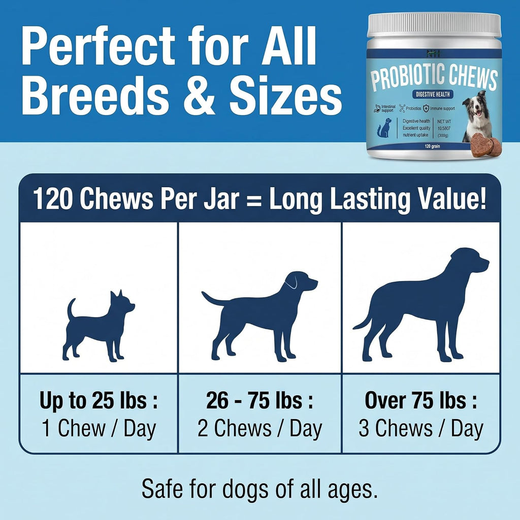 Probióticos para perros 120 masticables con enzimas y calabaza