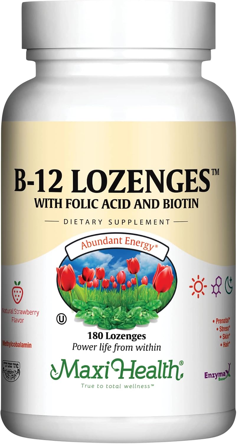 Maxi Health Vitamina B12 con Ácido Fólico y Biotina - 360 Comprimidos Sublinguales Sabor Fresa