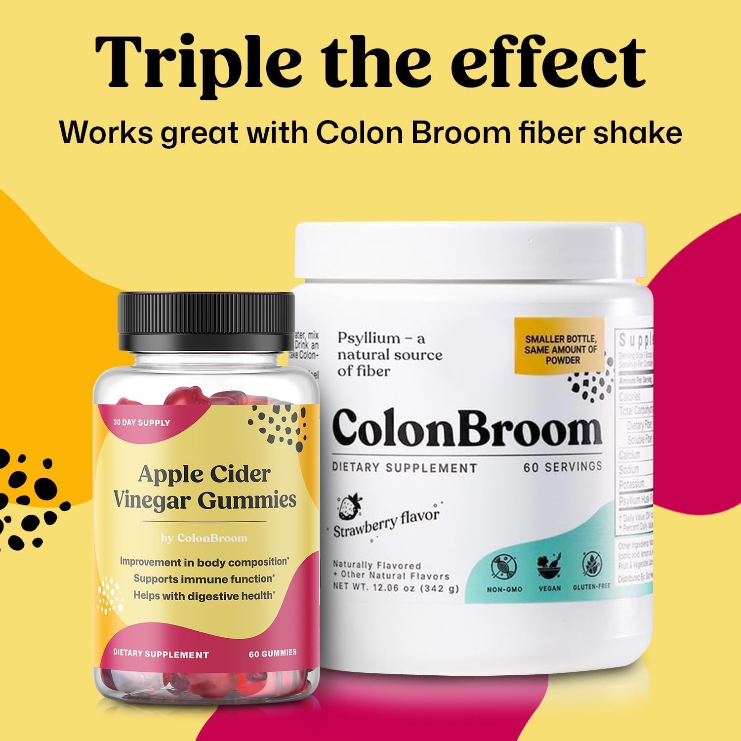 ColonBroom Gominolas de Vinagre de Manzana para Mujeres, 60 Gominolas, 30 Días de Suministro, Vegano, No OGM
