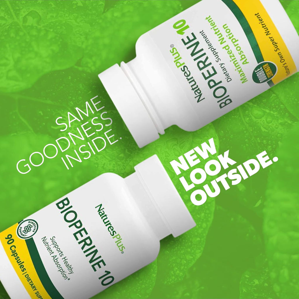 NaturesPlus Bioperine 10 (90 Cápsulas) – Extracto de Pimienta Negra para la Absorción de Nutrientes