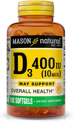 Mason Natural Vitamina D3 125 mcg (5000 UI) - 100 Cápsulas Blandas