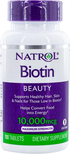Natrol Biotina Máxima Potencia 10.000 mcg – 200 Tabletas (2 botellas de 100)