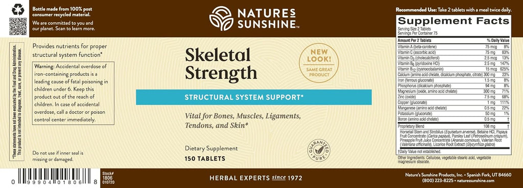 Nature's Sunshine Skeletal Strength, 150 comprimidos | Suplemento para la salud ósea