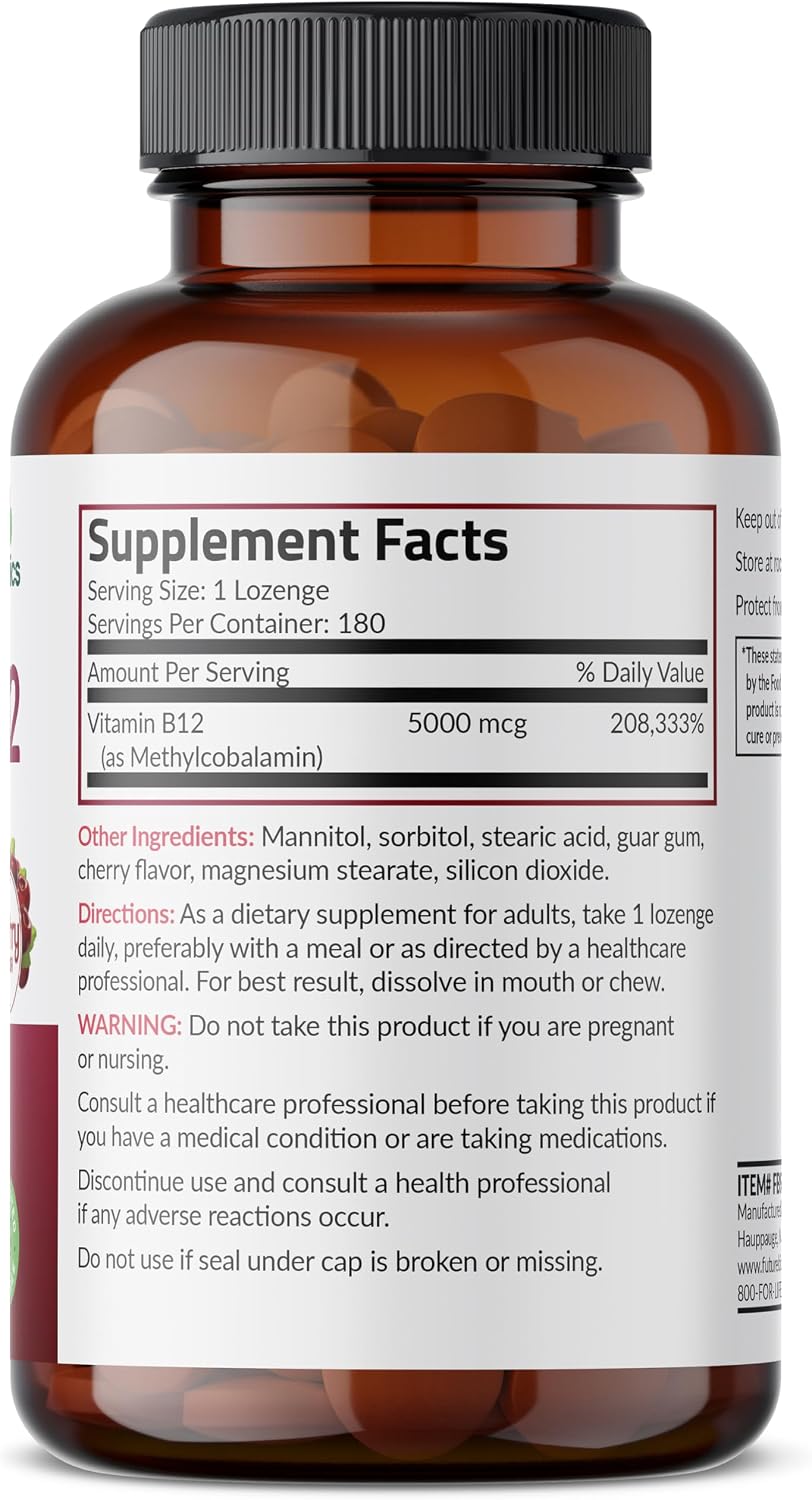 Futurebiotics Methyl B12 5000 MCG Vitamin B12 Methylcobalamin, Cherry Flavor Non-GMO, 180 Vegetarian Lozenges