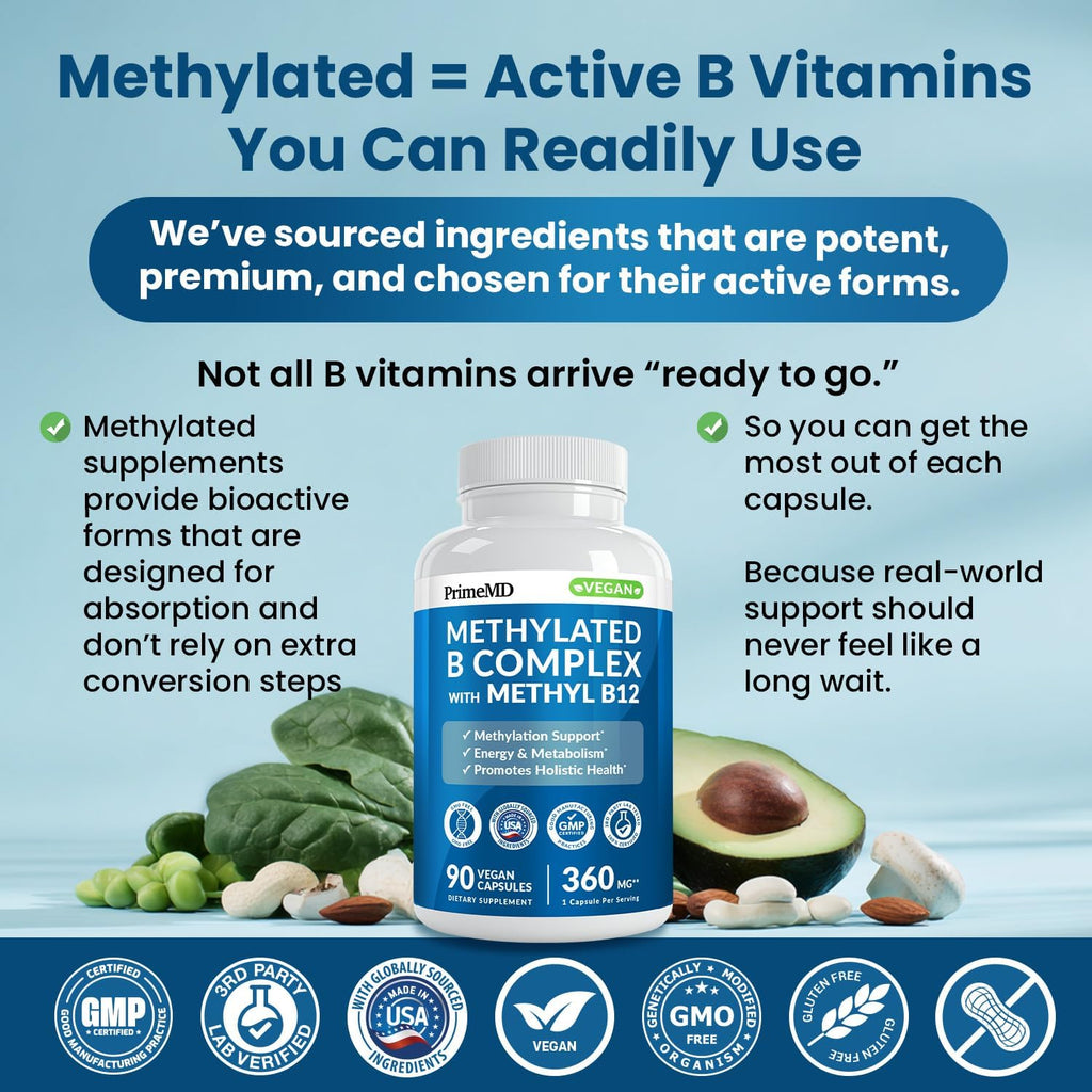 Complejo B Metilado con B12 Metilcobalamina y Metilfolato 1000 mcg - Complejo B Premium para Energía y Función Cognitiva - Multivitamínico Metilado (270 porciones, Paquete de 3)