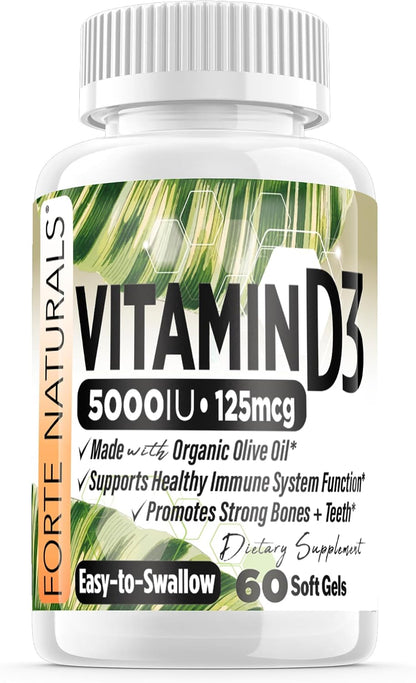 FORTE NATURALS Vitamina D3 5000 IU (125 mcg) - Cápsulas Blandas para Estómagos Sensibles – Image 2