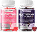 VEETAGYO Multivitamínico para Mujeres AM y PM - Sin Melatonina, con Calcio de Algas, Omega-3, Vitamina D3K2, Magnesio - Sin Azúcar, Vegano, 120 Gomitas