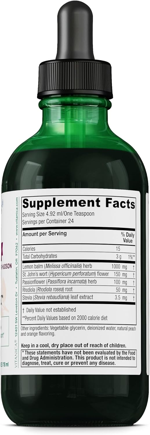 Vitanica Mood Tonic, Melocotón Apoyo Positivo del Estado de Ánimo - 118 ml