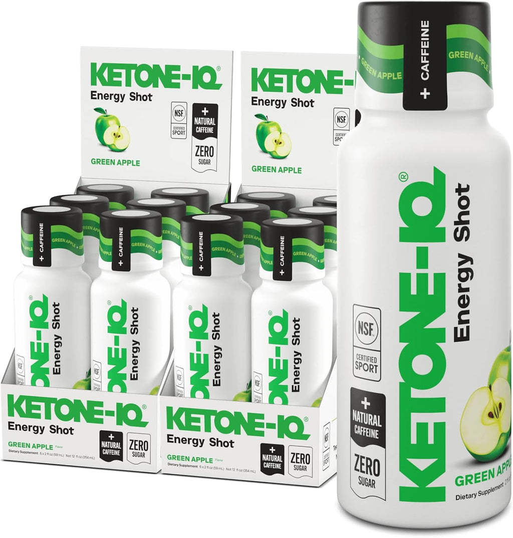 Ketone-IQ +Caffeine Performance Energy Shots – Energía Limpia para Enfoque y Resistencia, 5g Cetonas, 100mg Cafeína de Té Verde, Vitaminas B, 24 unidades (Melocotón)