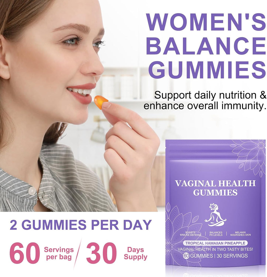 Gominolas de Piña para Mujeres PH 60 Unidades, Equilibrio PH, Probióticos Vaginales, Mejora la Inmunidad, Sabor Hawaiano, Veganas y Bajas en Azúcar