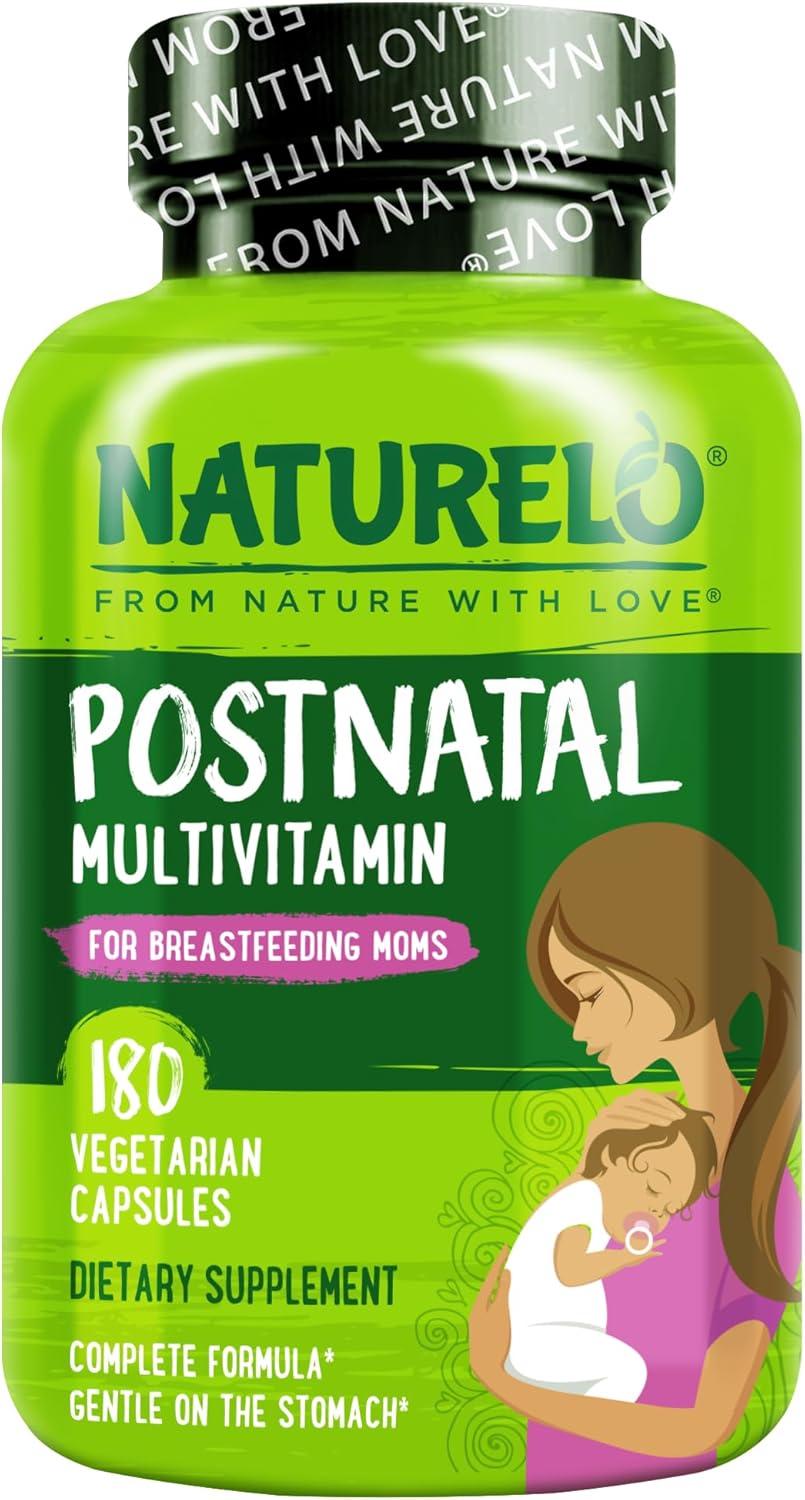 NATURELO Postnatal Multivitamin - Suplemento para Madres Lactantes - Vitaminas Vegetales, Folato, Hierro Suave - 180 Cápsulas