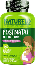 NATURELO Postnatal Multivitamin - Suplemento para Madres Lactantes - Vitaminas Vegetales, Folato, Hierro Suave - 180 Cápsulas