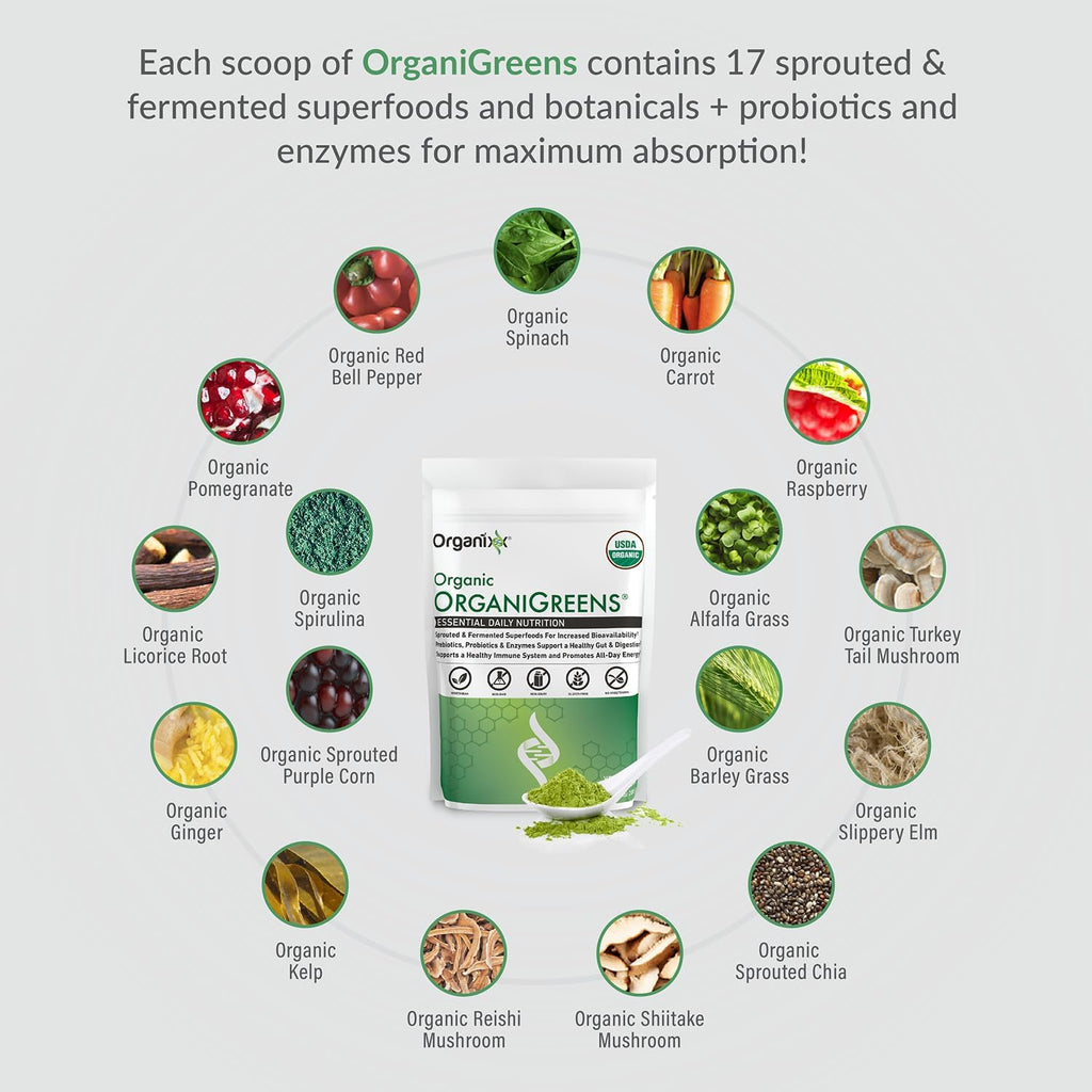 Organixx Greens Superfood Powder con Probióticos y Enzimas Digestivas - 283 g