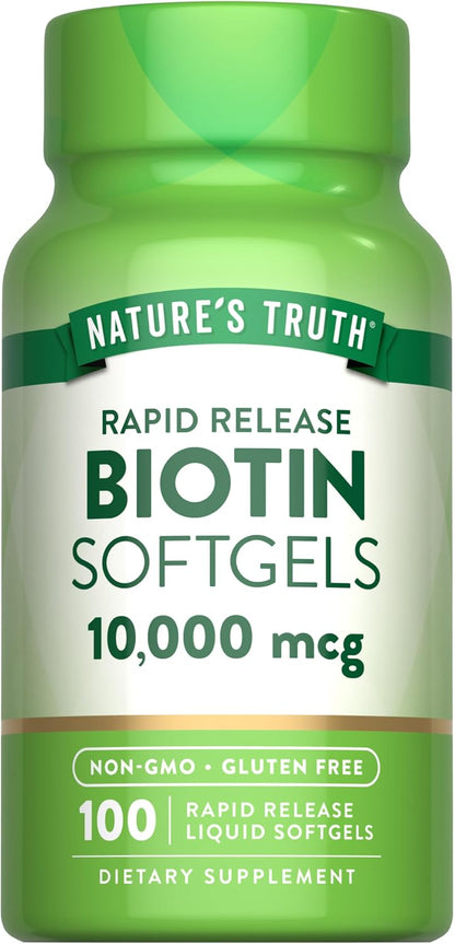Nature's Truth Biotin 10.000 mcg | Softgels – La biotina contribuye al metabolismo energético normal. – Image 1