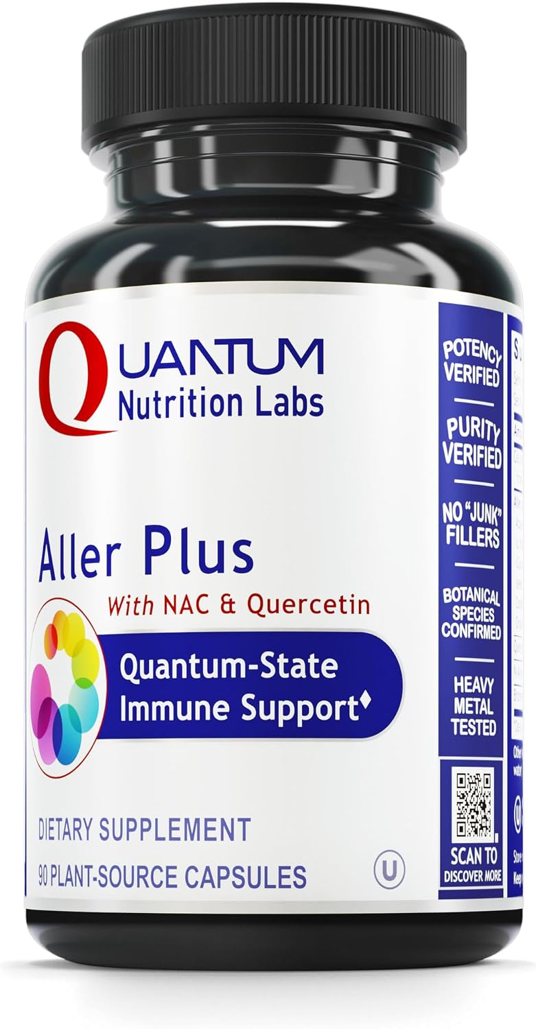 Quantum Nutrition Labs Aller Plus - Suplemento para la Salud Pulmonar con NAC, Bromelina y Quercetina, 90 Cápsulas Vegetales