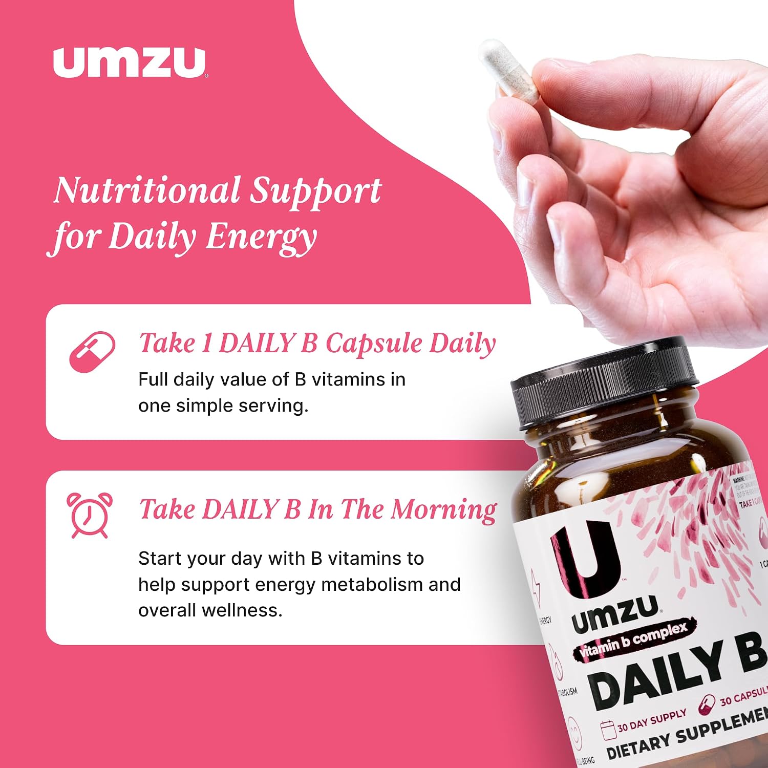 UMZU Daily B - Complejo Completo de Vitaminas B con B1, B2, B3, B5, B6, B7, B9 y B12