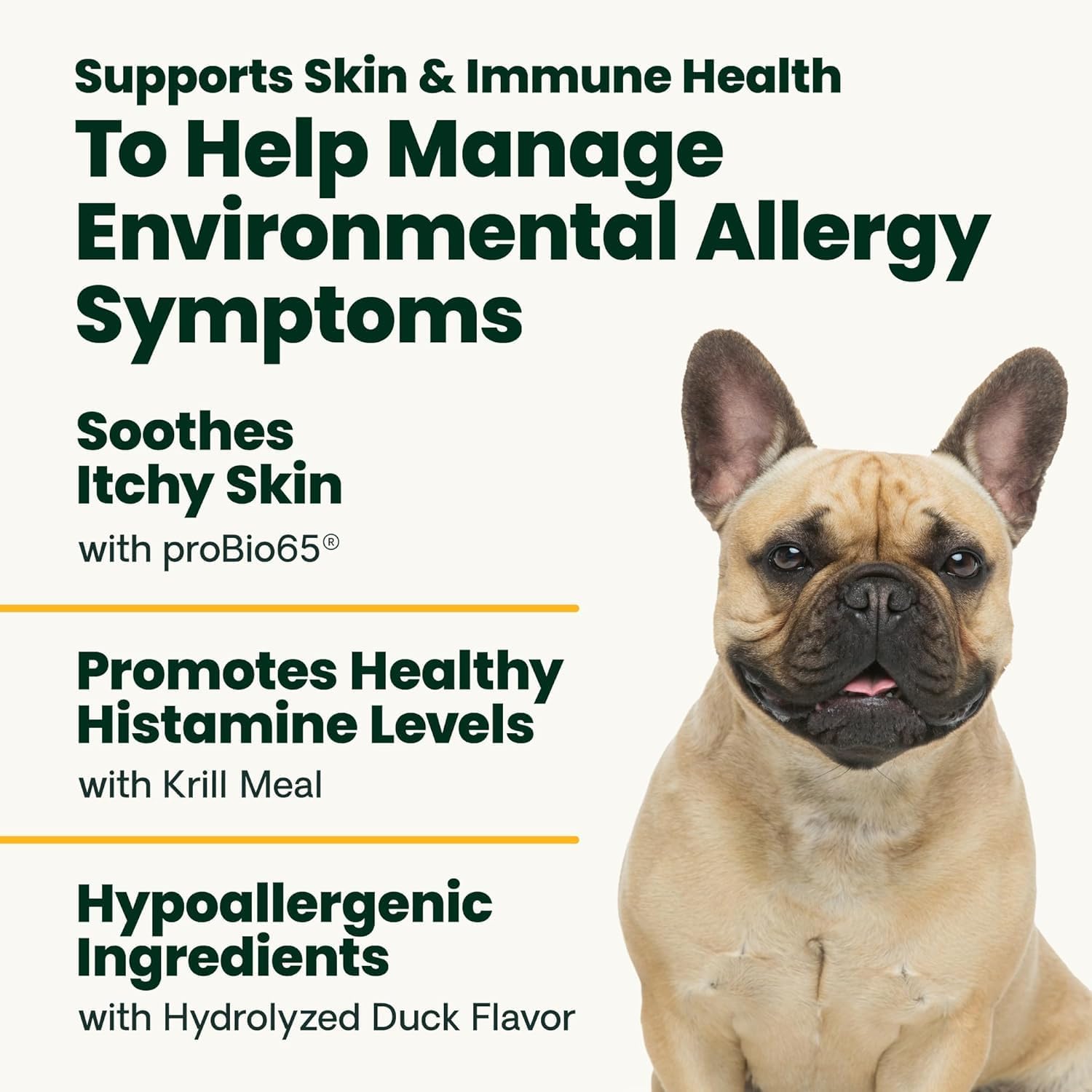 VetriScience Allergy Plus - Suplemento para Alergias e Inmunidad en Perros, 75 Masticables Sabor Pato
