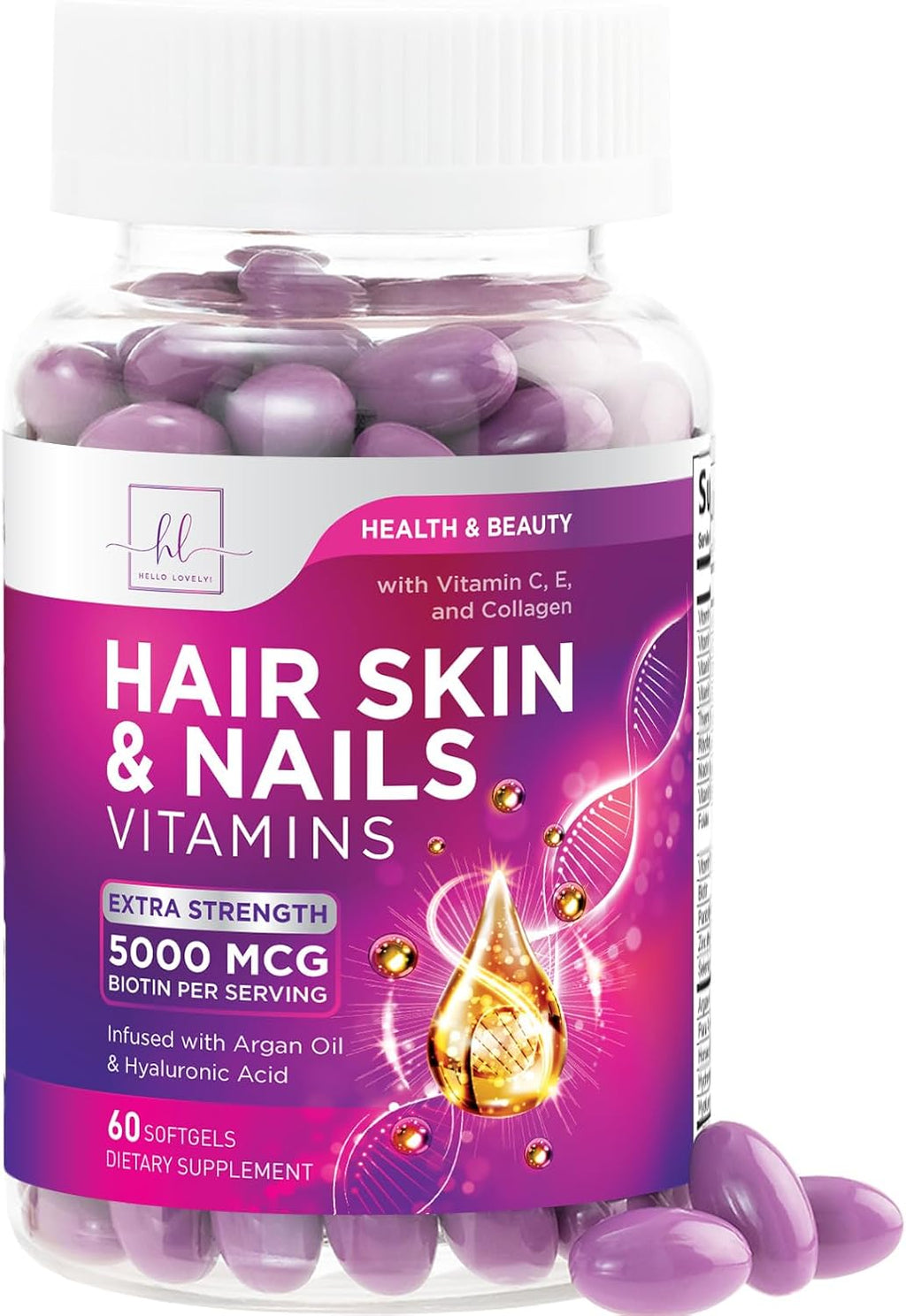 Vitaminas para el Cabello con Biotina, Colágeno y Ácido Hialurónico - 120 Cápsulas Blandas