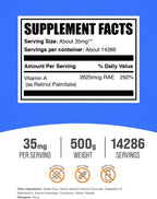 BulkSupplements Vitamin A Palmitate Powder - Retinol Palmitate, Dietary Supplement for Immune and Eye Support - Gluten Free, 500g