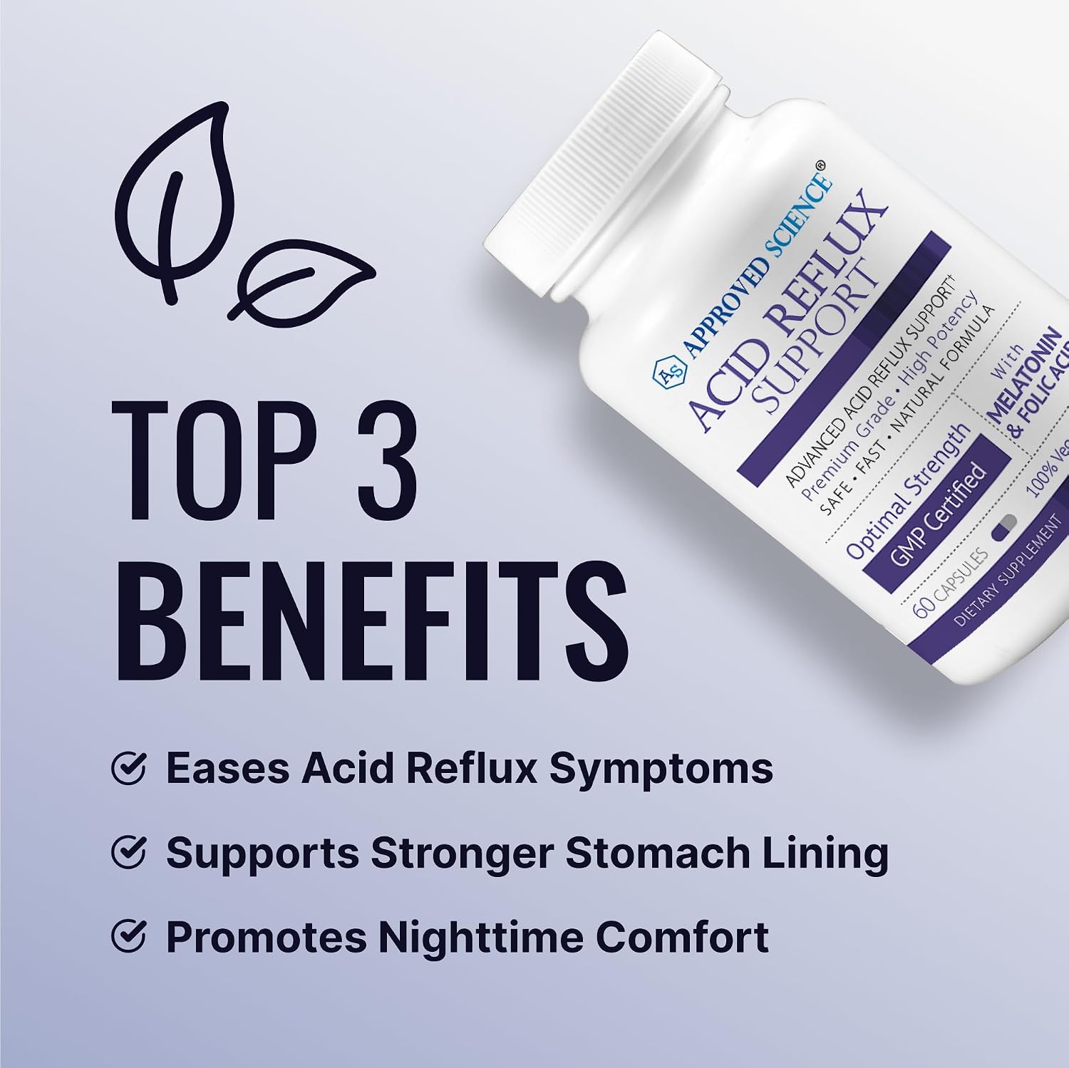 Approved Science® Acid Reflux Support - Apoyo para el Reflujo Ácido con Melatonina, Raíz de Malvavisco, L-Taurina - 60 Cápsulas Veganas