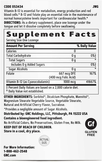 GNC Vitamina B-12 1000 mcg, Sabor Cherry, – Reducción del cansancio: Contribuye a la reducción del cansancio y la – Image 2