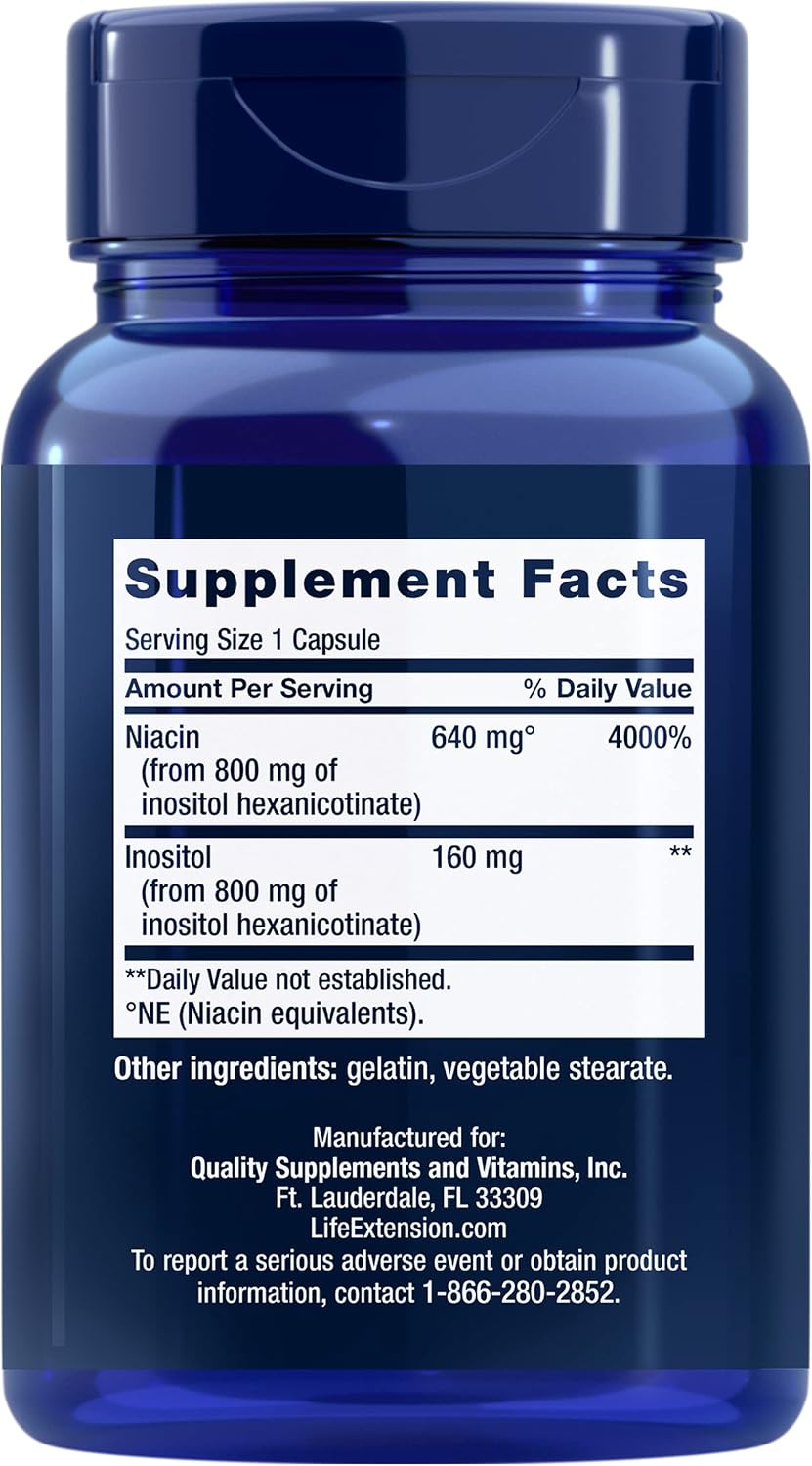 Life Extension No Flush Niacin - Vitamina B3 sin Rubor, 100 Cápsulas