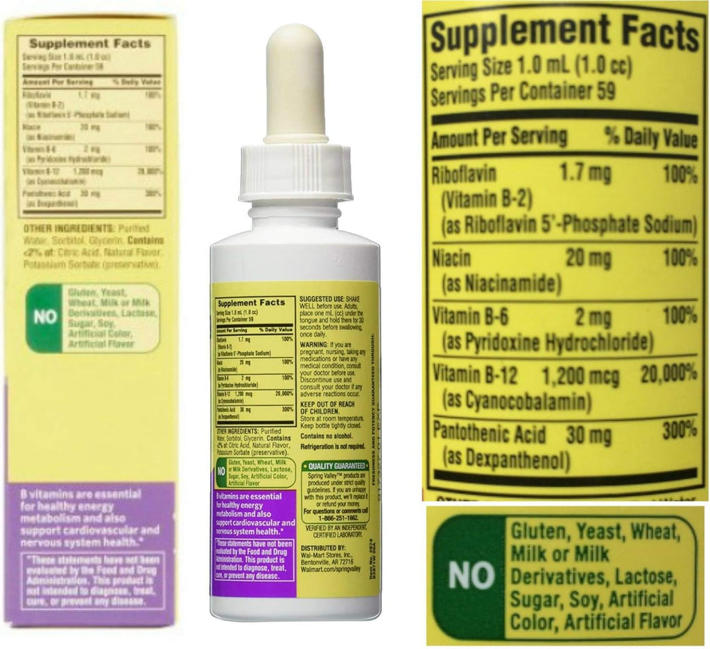 Complejo B en Gotas Sublinguales para Adultos con Vitamina B6, B12, Niacina, Riboflavina y Ácido Pantoténico