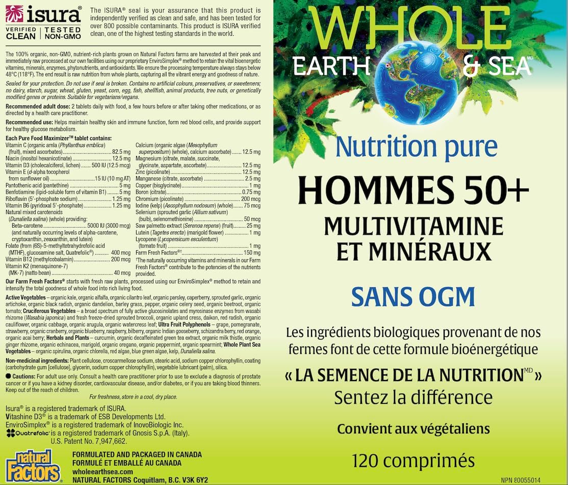 Natural Factors Whole Earth & Sea Multivitamínico y Mineral para Hombres 50+